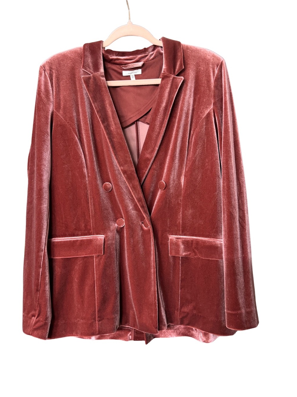 Maurices Dusty Rose Velvet Double-Breasted Blazer